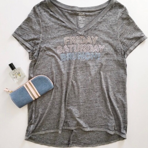 STATE OF MINE Grey Graphic Burnout “BRUNCH” Tee - Picture 8 of 9